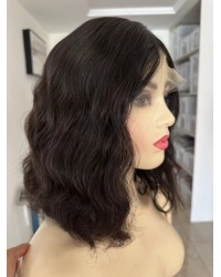 14" Ear-to-Ear Lace Natural European Wig – Darkest Brown 14" European Lace Top Wig in Natural 2# Dark Brown with Wave Texture