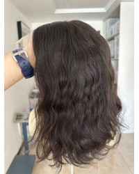 14" Ear-to-Ear Lace Natural European Wig – Darkest Brown 14" European Lace Top Wig in Natural 2# Dark Brown with Wave Texture