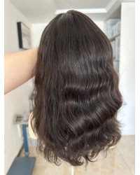 14" Ear-to-Ear Lace Natural European Wig – Darkest Brown 14" European Lace Top Wig in Natural 2# Dark Brown with Wave Texture