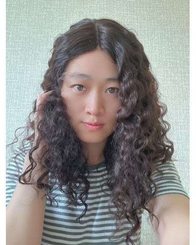 20" Luxury Dark Brown Natural 4# Brazilian Curly Lace Top Wig 