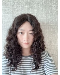 Natural 4# Dark Brown Curly — 20" Lace Top Brazilian Wig 20" Lace Top Natural 4# Dark Brown Brazilian Curly Wig