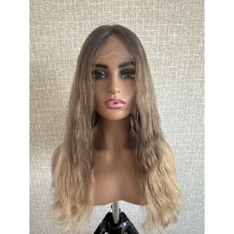 20" Lace Top Balayage Ombre Blonde & Smoky Beige Melt Wave Hair Kosher Wig