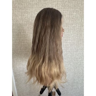 20" Lace Top Balayage Ombre Blonde & Smoky Beige Melt Wave Hair Kosher Wig