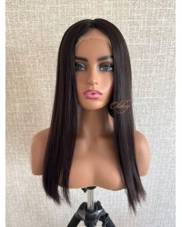 22-inch Virgin Brazilian Medical Wig – Natural 2# Darker Brown, Double Silk Top, Handmade Lace, Silicone Perimeter