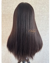 22-inch Virgin Brazilian Medical Wig – Natural 2# Darker Brown, Double Silk Top, Handmade Lace, Silicone Perimeter
