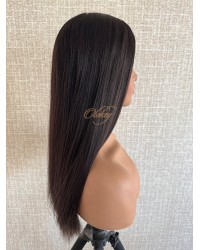 22-inch Virgin Brazilian Medical Wig – Natural 2# Darker Brown, Double Silk Top, Handmade Lace, Silicone Perimeter