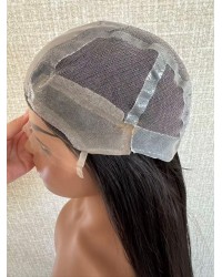 22-inch Virgin Brazilian Medical Wig – Natural 2# Darker Brown, Double Silk Top, Handmade Lace, Silicone Perimeter