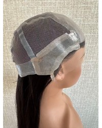 22-inch Virgin Brazilian Medical Wig – Natural 2# Darker Brown, Double Silk Top, Handmade Lace, Silicone Perimeter