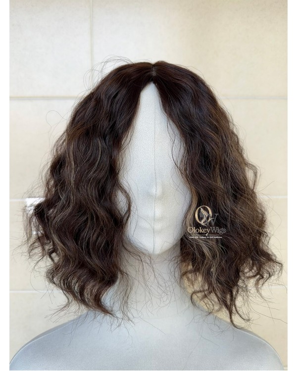 Studio Ready | 14” Silk Top Virgin Brazilian Balayage Rooted Curly Hair Sheitel Wig
