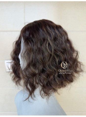 Studio Ready | 14” Silk Top Virgin Brazilian Balayage Rooted Curly Hair Sheitel Wig