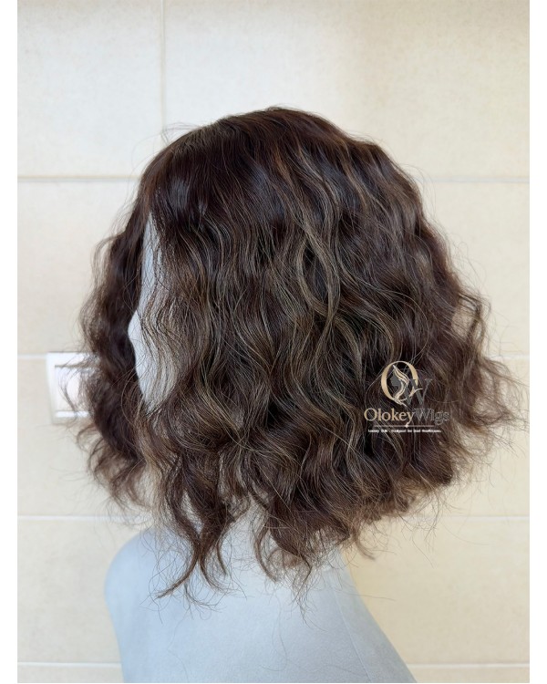 Studio Ready | 14” Silk Top Virgin Brazilian Balayage Rooted Curly Hair Sheitel Wig