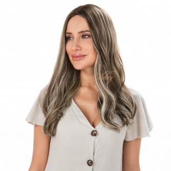 20" Ash Truffle Swirl Silk Top Jewish Wig – Brazilian Hair – Mini Tiny Layer – Top Layer 18"