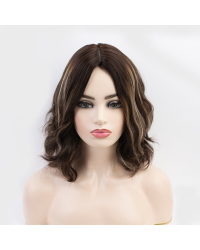 Short Length Luxury Silk Top Wig – Brazilian Wave Hair in Warm Chocolate Caramel Highlights