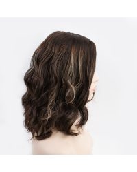 Short Length Luxury Silk Top Wig – Brazilian Wave Hair in Warm Chocolate Caramel Highlights