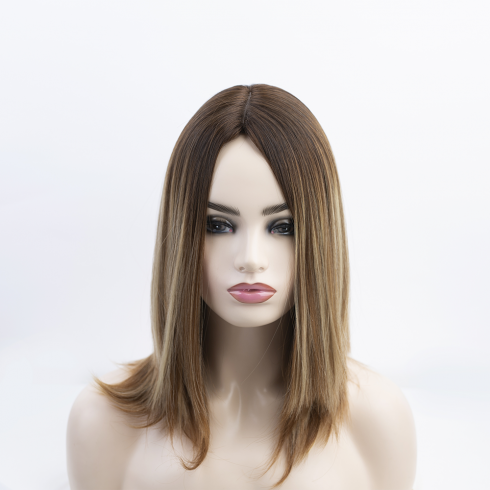 16 inch Caramel Mocha Balayage Silk Top Sheitel Wig