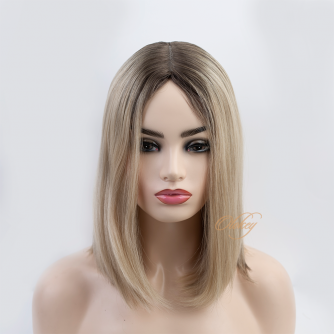 12" Silk Top Bob Wig – Brazilian Straight Hair, Ash Rooted Creamy Blonde, 4×4 Silk Top with Wefted Back Cap