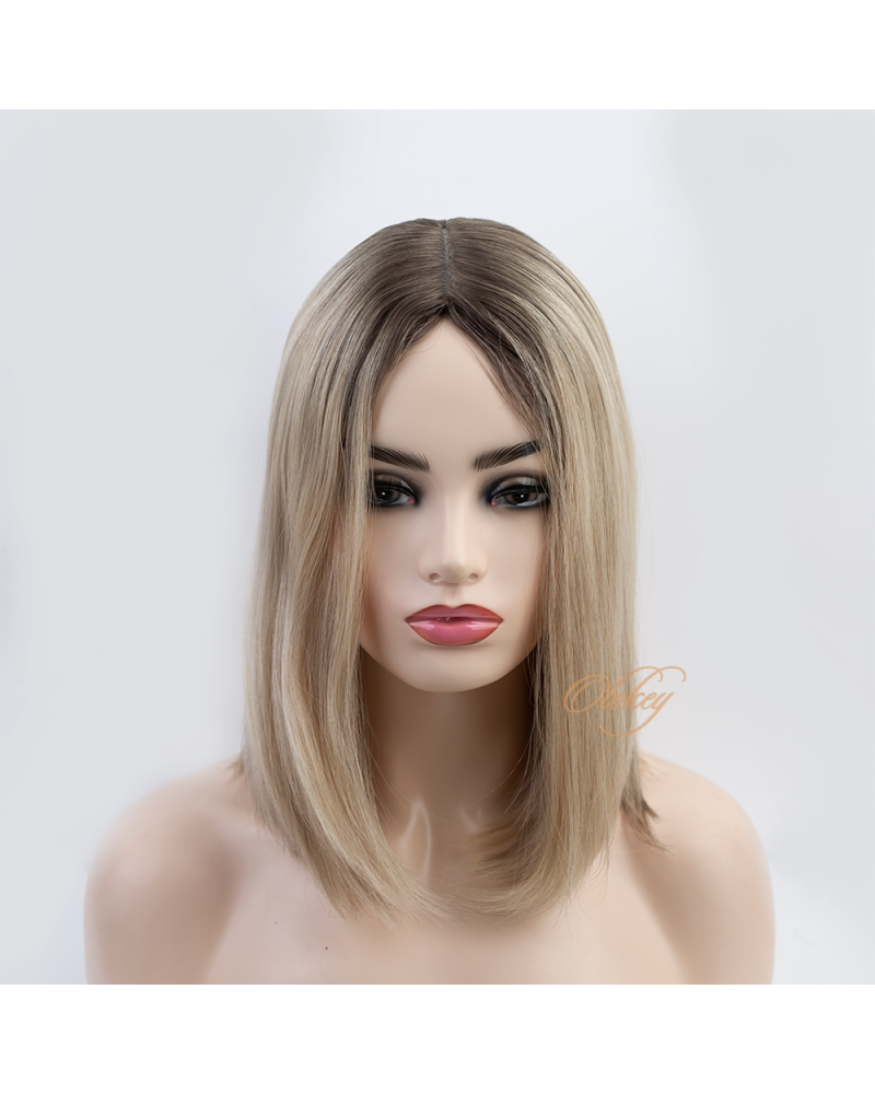 12" Silk Top Balayage Ash Blonde Bob Wigs