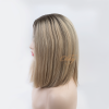 12" Silk Top Bob Wig, Ash Rooted Creamy Blonde, Brazilian Straight Hair, 4×4 Silk Top, Wefted Back