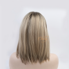 12" Silk Top Bob Wig, Ash Rooted Creamy Blonde, Brazilian Straight Hair, 4×4 Silk Top, Wefted Back