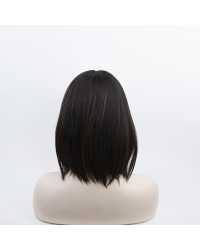 12 inch bob style dark brown with highlights silk top sheitel wig