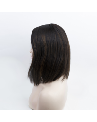 12 inch bob style dark brown with highlights silk top sheitel wig