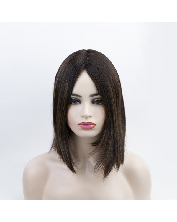 12" Bob Style Natural 2# Dark Brown with 6# Highlights Sheitels Luxury Wigs