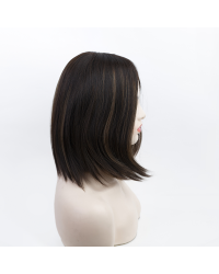 12 inch bob style dark brown with highlights silk top sheitel wig