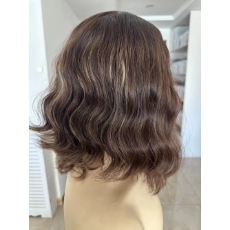 14" Silk Top Natural 4# with 12# Highlights Color Virgin Brazilian Wave Hair Regular Kosher Wigs