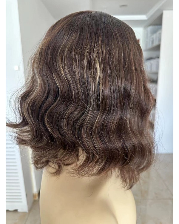 14" Silk Top Natural 4# with 12# Highlights Color Virgin Brazilian Wave Hair Regular Kosher Wigs