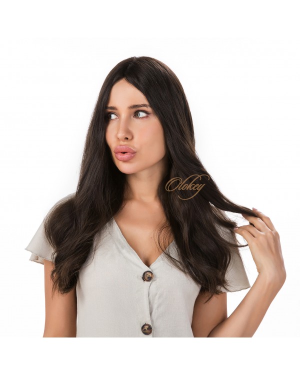 22" Natural 6# Brown Mini Tiny Layer Silk Top 4x4 Sheitel Wig
