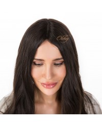 22 inch Natural 6# Brown silk top sheitel wig with Mini Tiny Layer