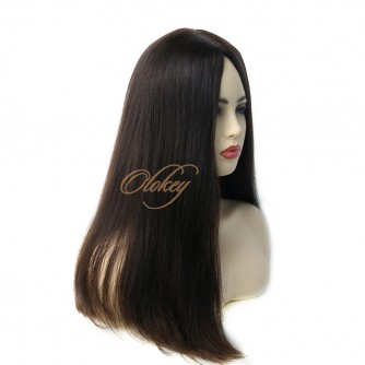 24inch No Layer Natural European 2# Color Virgin European Hair Silk Top Kosher Wigs