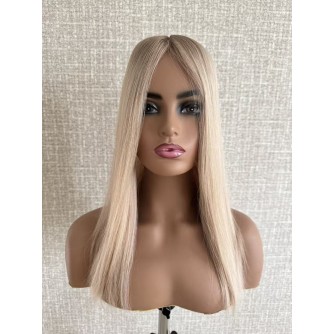 20" Balayage Ashy Blonde Silk Top Hair Topper – Virgin Brazilian Hair | Handmade 4x4 Silk Top Hair Pieces | 8x8 Cap