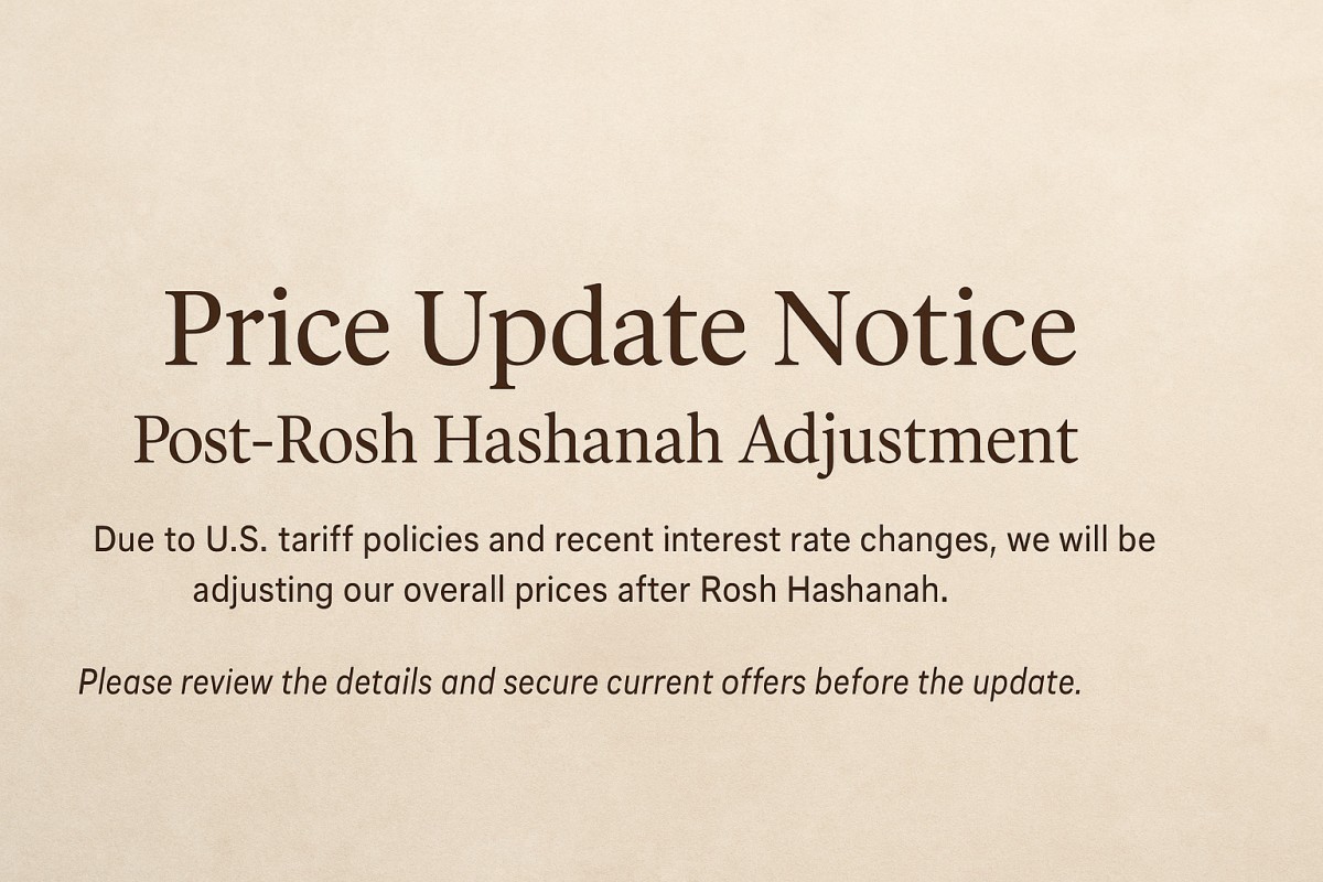 Price Update Notice | Post-Rosh Hashanah Adjustment