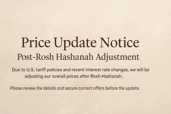 Price Update Notice | Post-Rosh Hashanah Adjustment